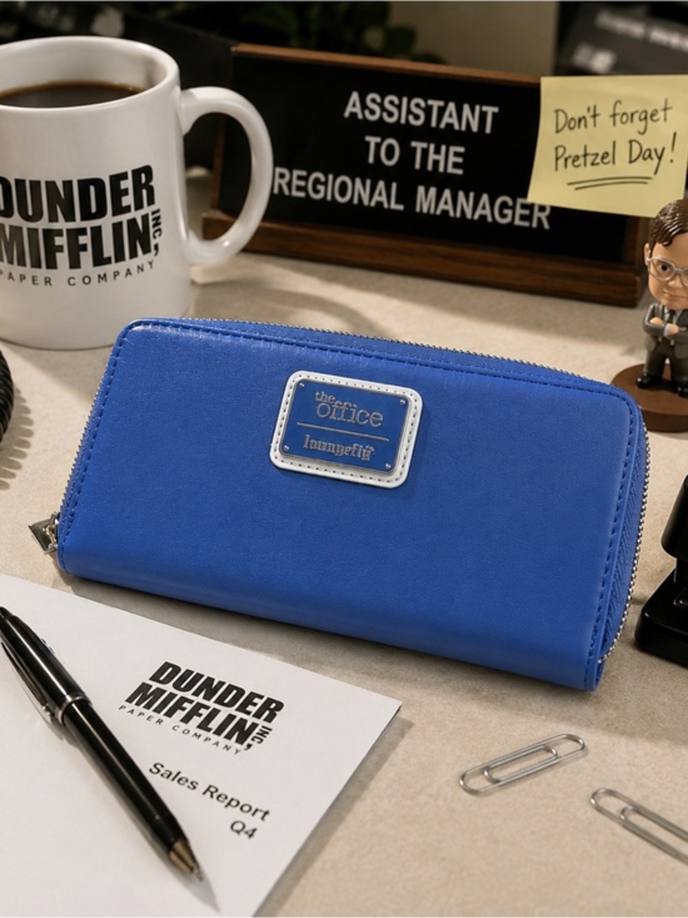 Loungefly The Office Dunder Mifflin Zip Around Wallet Blue Faux Leather Fandom